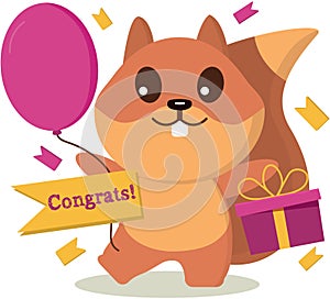 Squirrel with a balloon and a gift